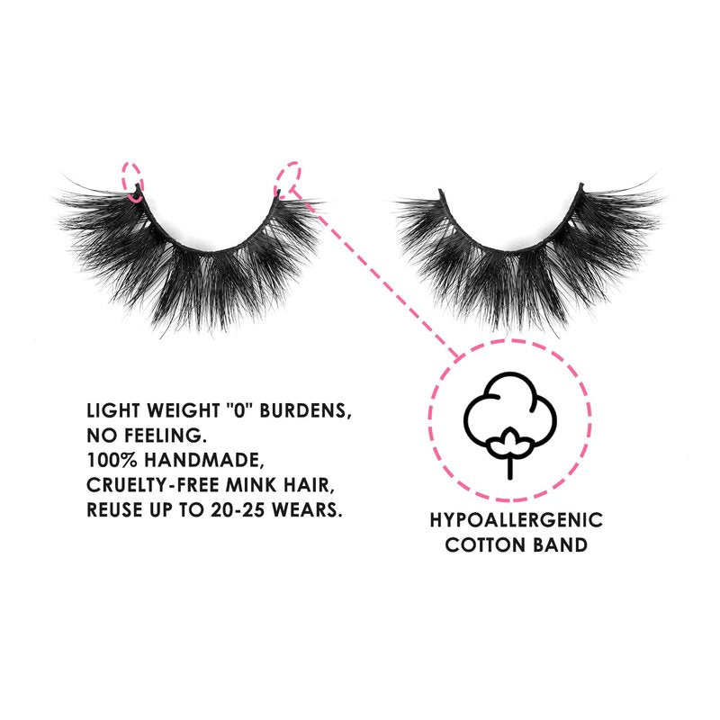 20mm Halo Mink Lashes - 3D Cat Eye False Eyelashes, Fluffy & Dramatic, Soft Reusable Strip Lashes