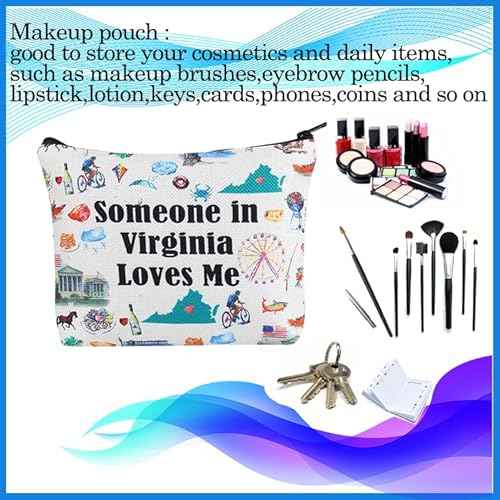 PXTIDY Virginia Travel Makeup Bag Long Distance Relationships Gift Someone In Virginia Loves Me Bag Virginia Souvenir Gift
