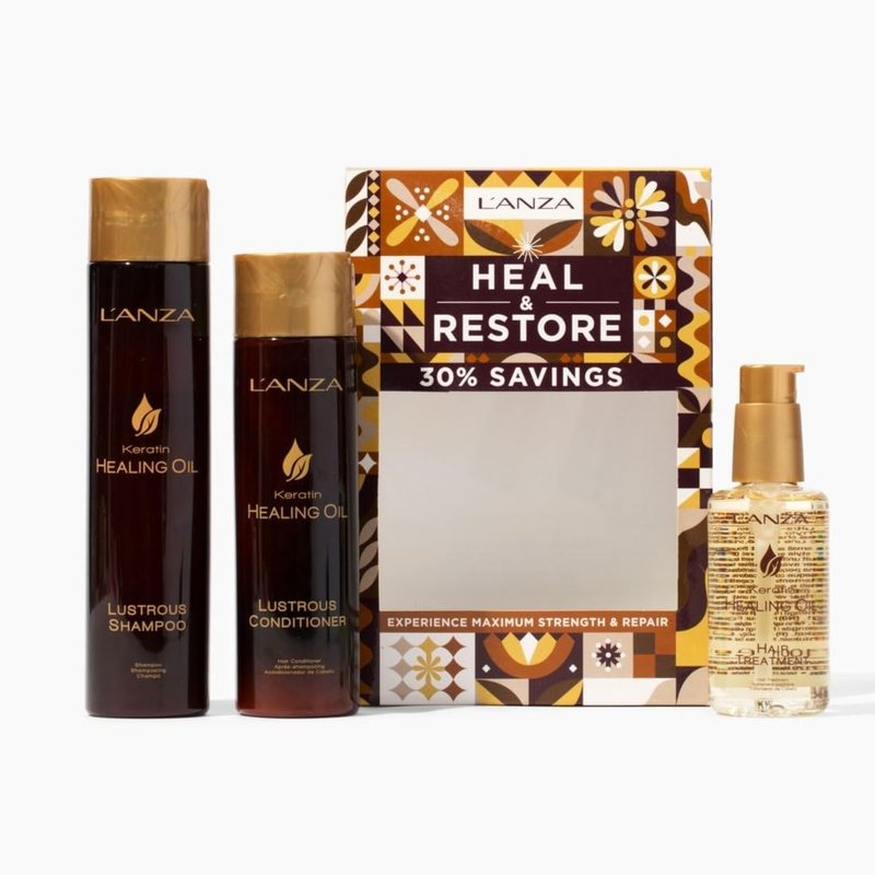 L'ANZA Keratin Healing Oil Trio Hair Kit - Restorative Shampoo, Conditioner & Treatment Serum | Luxury Care for Dry, Damaged Hair (10.1/8.5/3.4 Fl Oz)