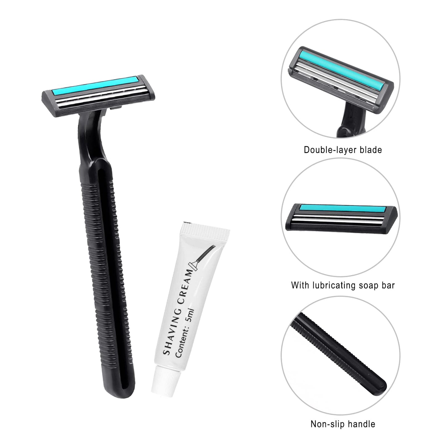 Disposable Razors in Bulk, Bulk Razors with Knife Cap, Black, Individually Packaged Disposable Razors Bulk with Shaving Cream for Hotels, Nursing Homes, Shelters, Homeless, Charities (pack-100)