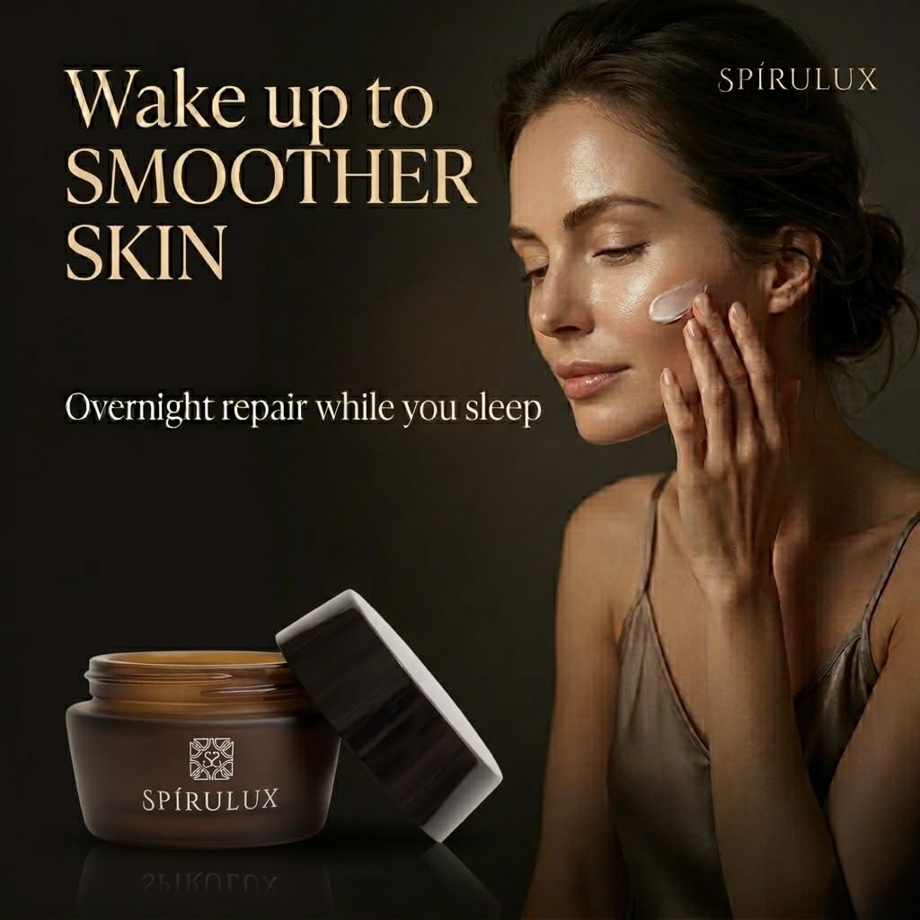 SPÍRULUX Cell Repair Midnight Therapy Cream – Luxury Saffron Anti Aging Night Cream for Mature Skin, Deep Restoring Over Night Face Moisturizer for Wrinkles (2.68 oz)