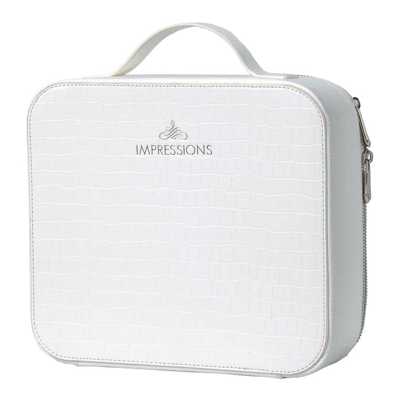 Impressions Vanity Liane V. Travel Makeup Bag, Cosmetic Case Makeup Organizer with Waterproof and Transparent Window, Makeup Vanity Bags with Adjustable Dividers and Faux Leather (Beige)