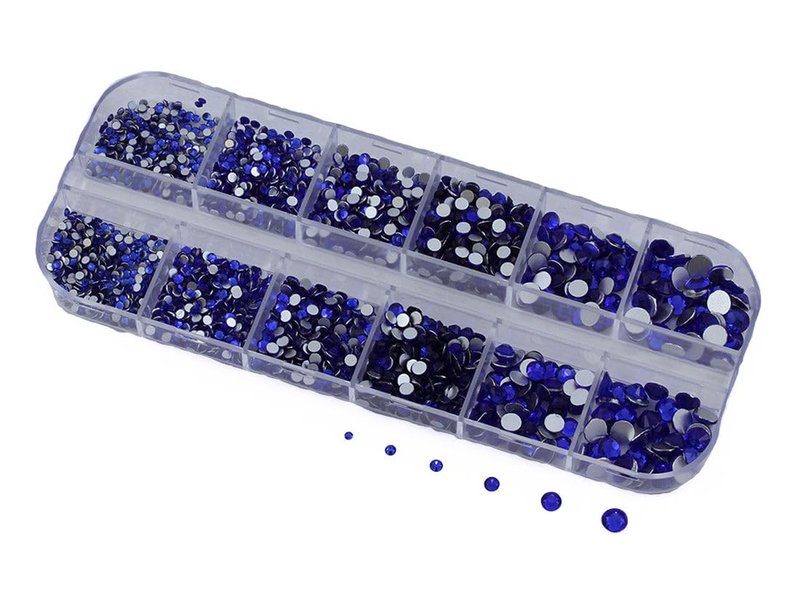 Blue Sapphire Flat Back Glass Rhinestones - 2100+ Crystals for Nail Art | 6 Sizes (1.4mm - 4.8mm)