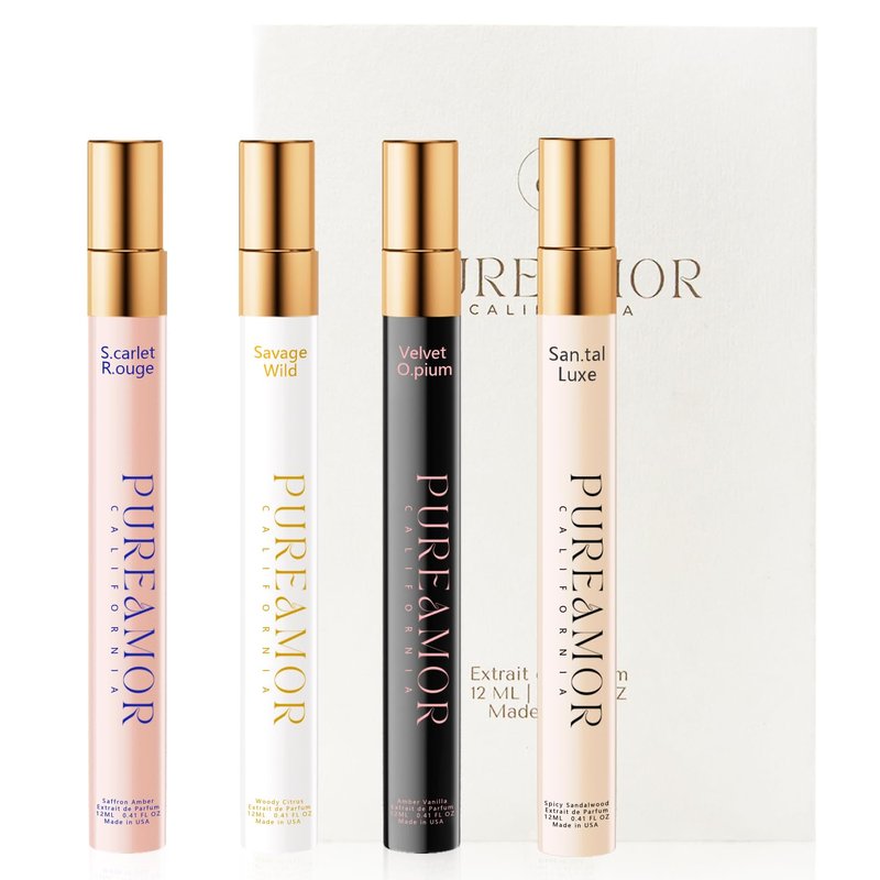 PUREAMOR Pheromone Perfume Set for Women - Long-Lasting Amber Vanilla, Saffron Amber, Woody Citrus & Spicy Sandalwood Fragrances | Travel-Friendly Body Chemistry Cologne