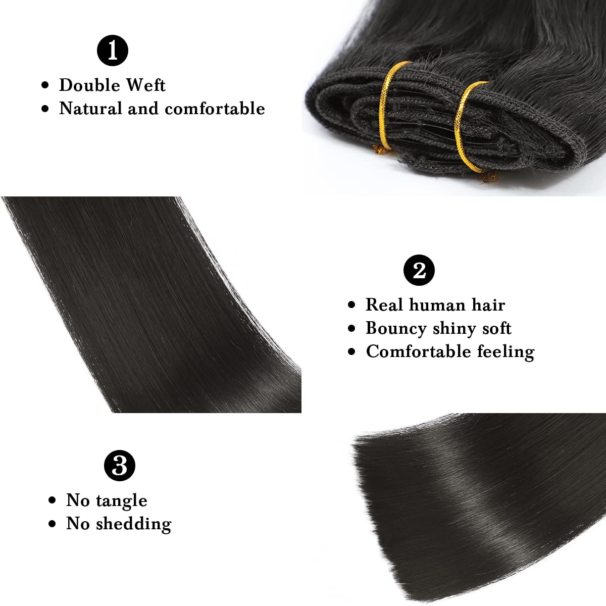 Clip in Hair Extensions,120g/7Pcs Human Hair Clip in Extensions Brazilian Virgin Human Hair Extensions for Women Straight Natural Black Seamless Invisible Hair Extensions Clip ins Double Weft 14 Inch