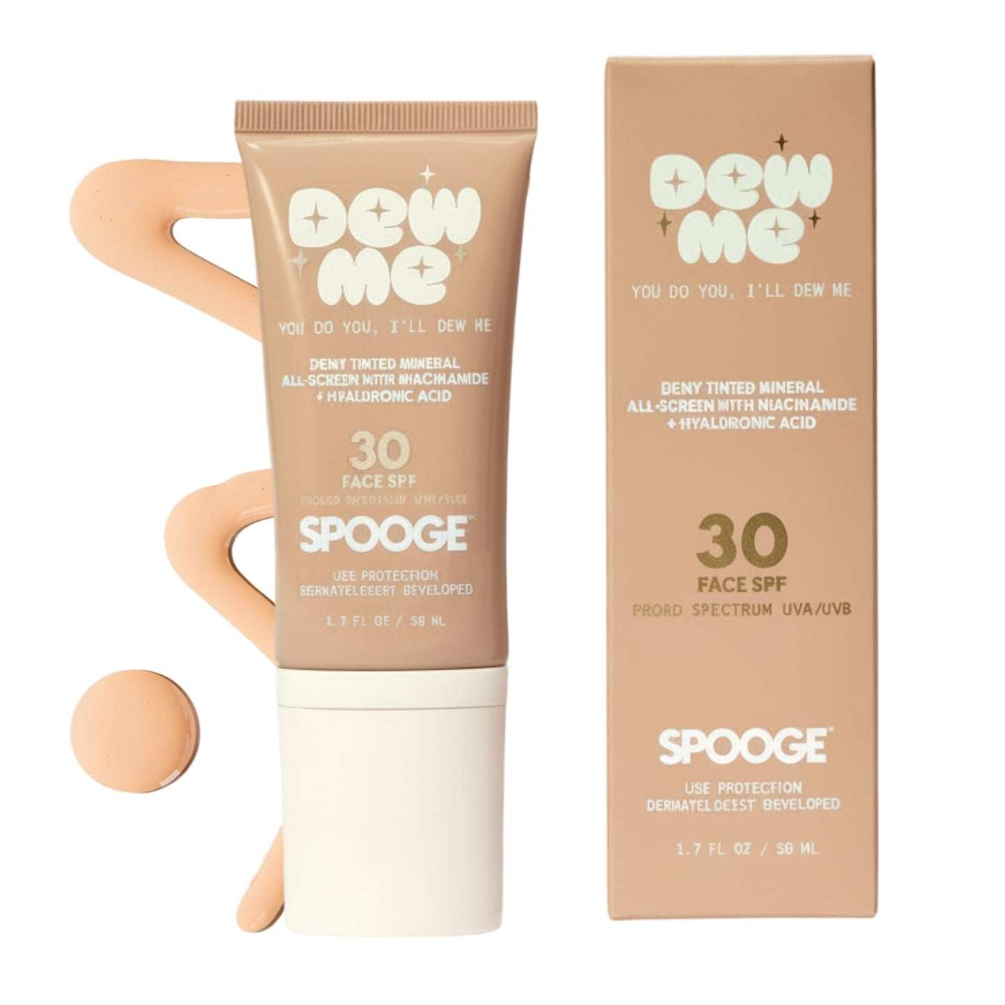 Spooge Dew Me | Tinted Mineral Sunscreen SPF 30 | Zinc Oxide Sunblock | Tinted Sunscreen For Face & Body | Golden Glow Dewy Finish | Dermatologist Developed Formula | Reef Safe Sunblock | 1.7oz