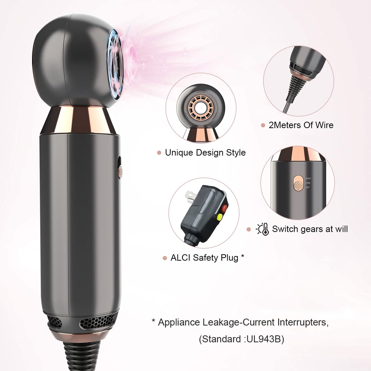 Portable Hair Dryer - 800W Constant Heat Control Hairdryer Protect Hair, with ALCI Safety Plug High Airflow Lightweight Mini Blow Dryer for Home Hotel and Travel