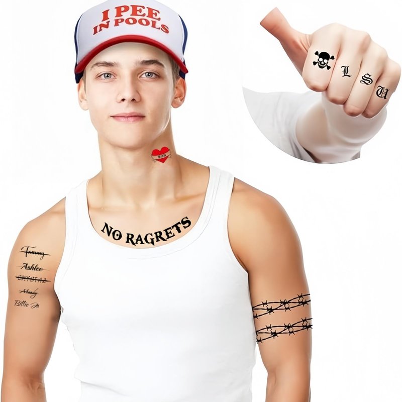 White Trash Temporary Tattoos for Adults – Funny Fake Tattoos for Halloween & Costume Parties – Hillbilly, Trashy Party Attire – Easy to Apply, Waterproof & Long-Lasting (9 Sheets)