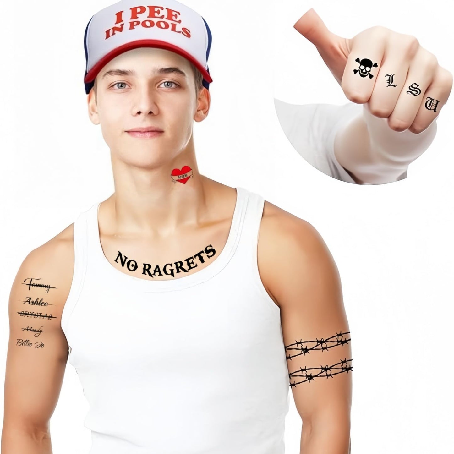 White Trash Temporary Tattoos for Adults – Funny Fake Tattoos for Halloween & Costume Parties – Hillbilly, Trashy Party Attire – Easy to Apply, Waterproof & Long-Lasting (9 Sheets)