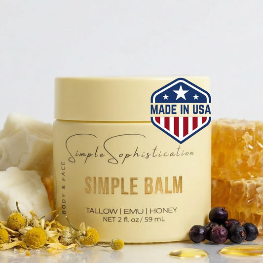 Simple Sophistication Tallow Emu Honey Balm | Nourishing Face & Body Moisturizer with Manuka Honey & Emu Oil, Non-Greasy Natural Skincare with Chamomile & Red Fruit | 1 oz