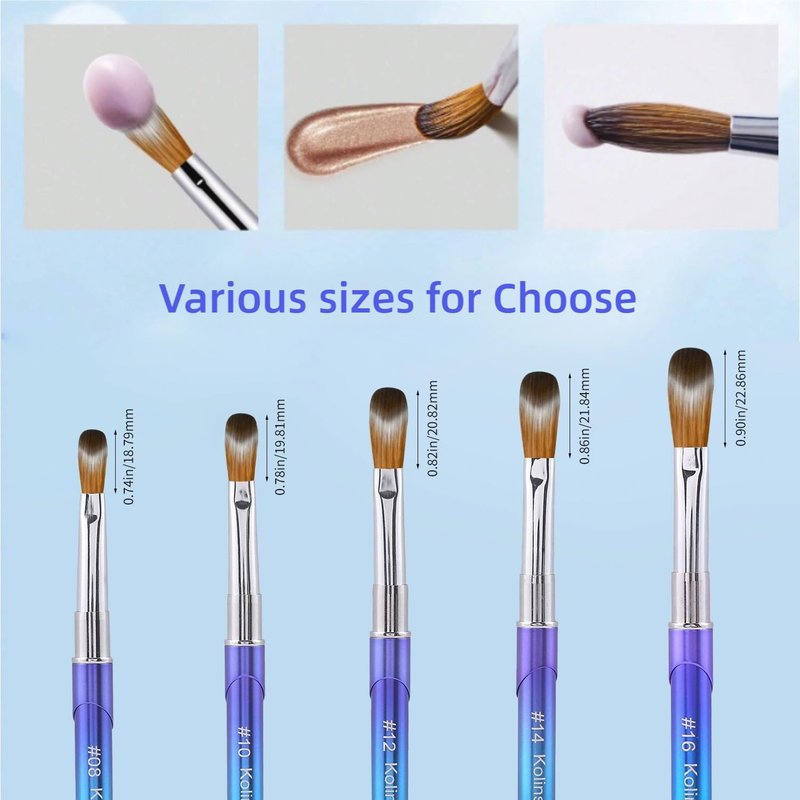 Kolinsky Hair Acrylic Nail Art Brushes - Oval Crimped Tip for Precision Nail Design | Gradient Blue Metal Handle, Size #16