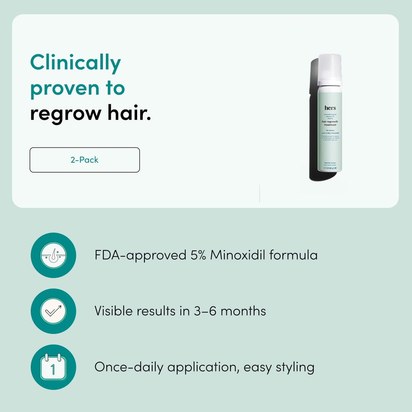 hers Minoxidil Solution - Hair Growth Treatment for Women - Clinically Proven to Reduce Hair Loss in 3-6 Months - Unscented