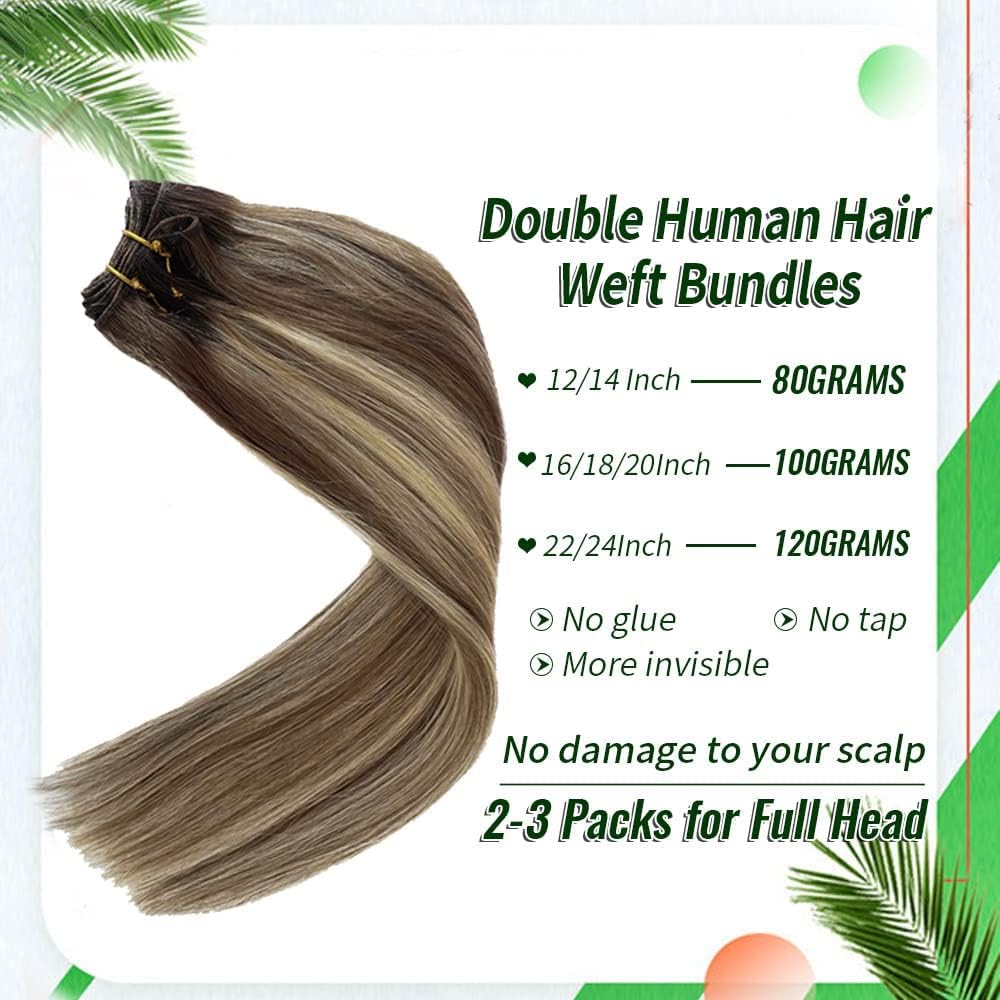 14 Inch Human Hair Extensions - Balayage Brown to Ash Blonde | Real Human Hair, 80g