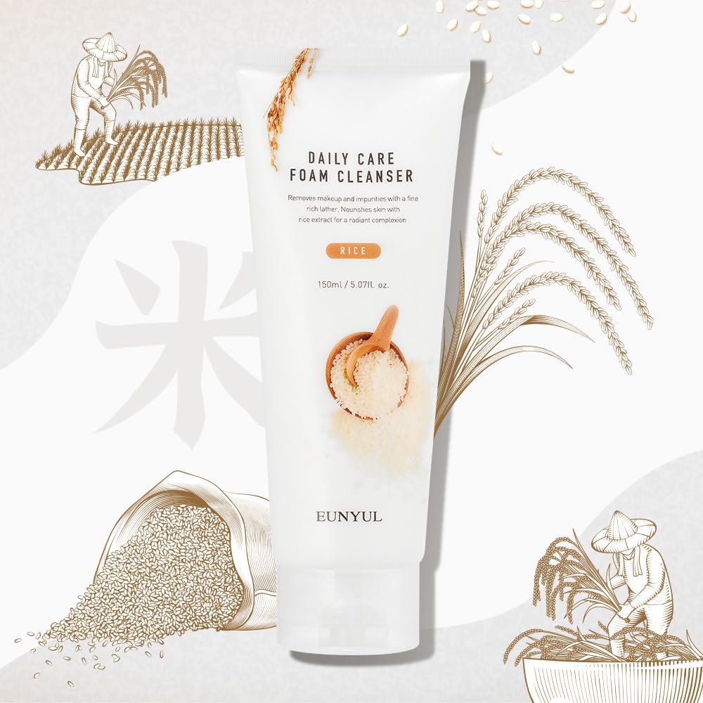 EUNYUL Daily Care Rice Foam Cleanser 5.07 fl. oz. / 150ml Korean Skincare Face Wash with Rice water