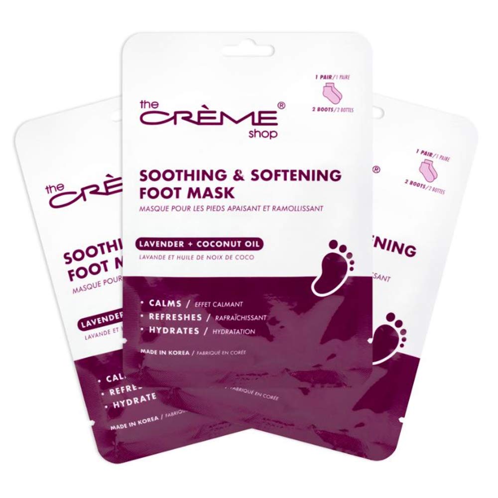 Soothing Foot Mask Socks - Coconut Oil & Lavender for Dry Feet Relief | Softening Treatment (Pack of 3)