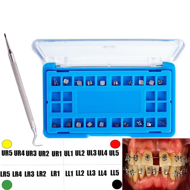 EASYTODENTA Dental Orthodontic Self-Ligating Metal Bracket Passive Dental Metal Braces with Open Tools Slot (ROTH 022 345 with HOOKS)
