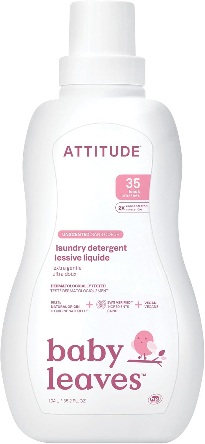 ATTITUDE Baby Laundry Detergent - EWG Verified, Plant-Based Formula | Unscented, 35 Loads, 35.5 Fl Oz