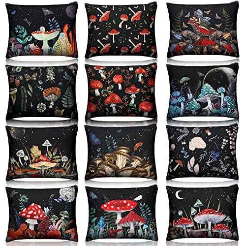 Kajaia 12 Pcs Mushroom Makeup Bags Cute Portable Travel Purse Toiletry Pocket Make up Organizer Storage Zipper Pouch Makeup Brush Cosmetic Bags for Women Adult Aesthetic Stuff
