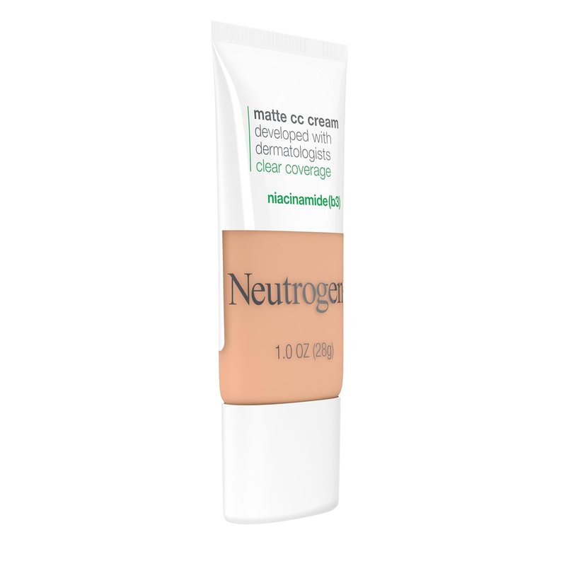 Neutrogena Clear Coverage CC Cream - Flawless Matte Face Makeup with Niacinamide | Oil-Free, Hypoallergenic, Sand, 1 oz