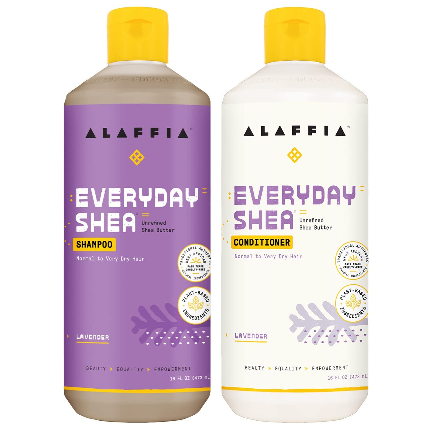 Alaffia Shampoo and Conditioner, Lavender – EveryDay Shea Sulfate-Free Shampoo and Conditioner Set with Shea Butter and Coconut Oil, 16 Oz Ea