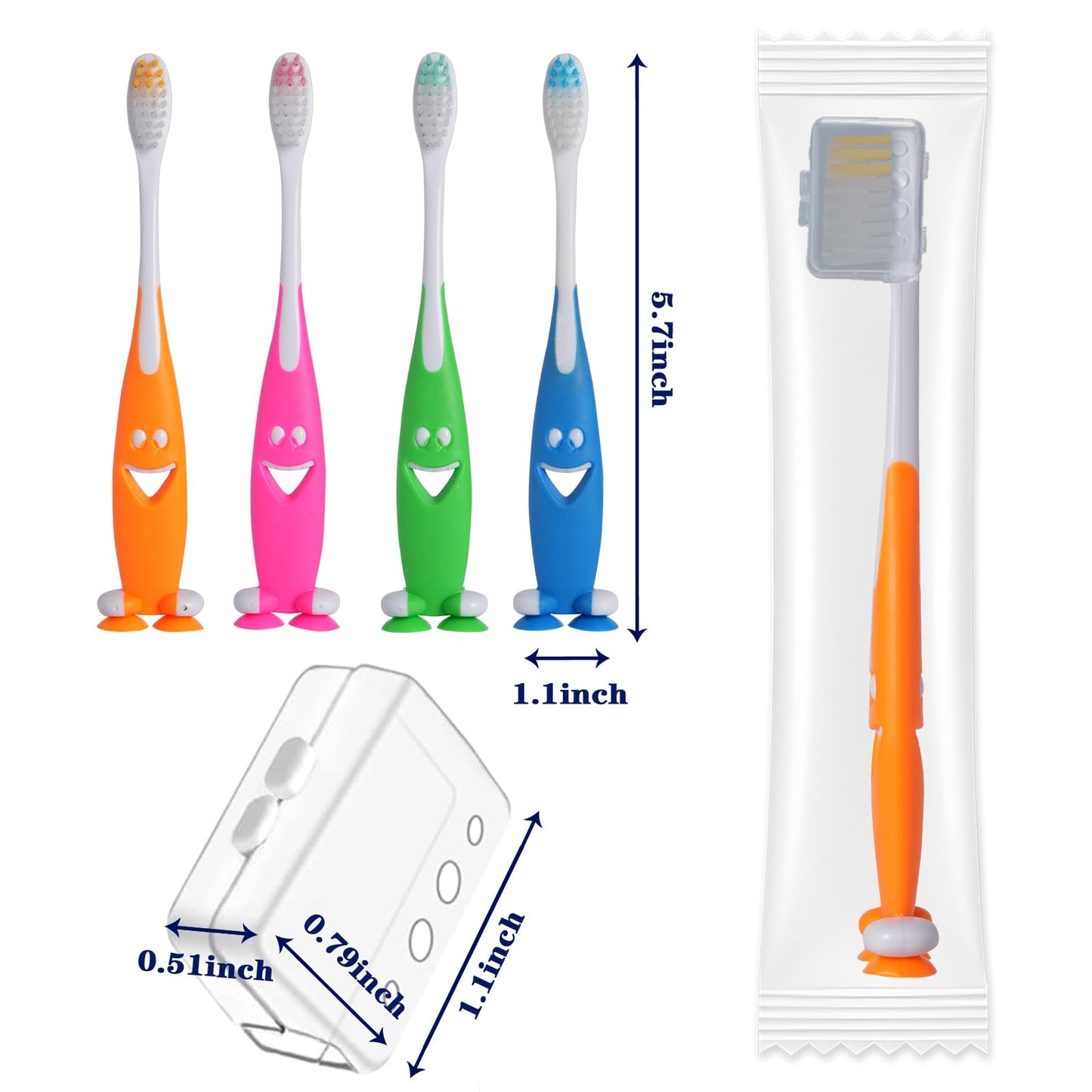 Newday 100 Pack Kids Toothbrush Bulk Soft Bristles Toddler Cute Toothbrush with Suction Cup, Includes Travel Covers, Individually Wrapped Toothbrushes for Kid Home School Daycare Camp (Shark)