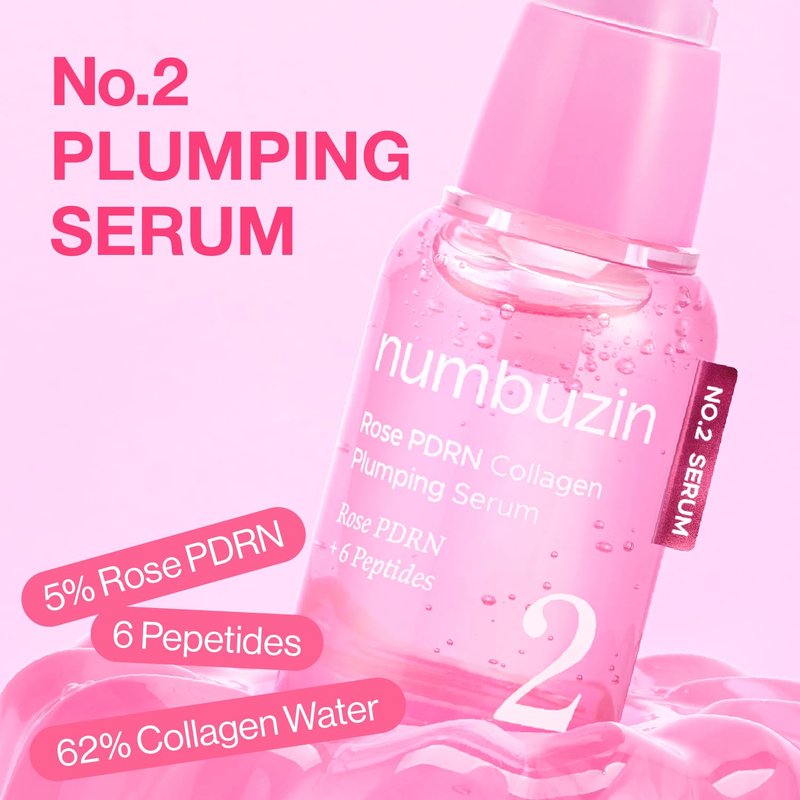 numbuzin No.2 Rose PDRN Collagen Plumping Serum, Hydrating & Firming Serum with Peptides, Plump, Glowing Skin, Korean Skincare, 1.01 fl oz (30ml)