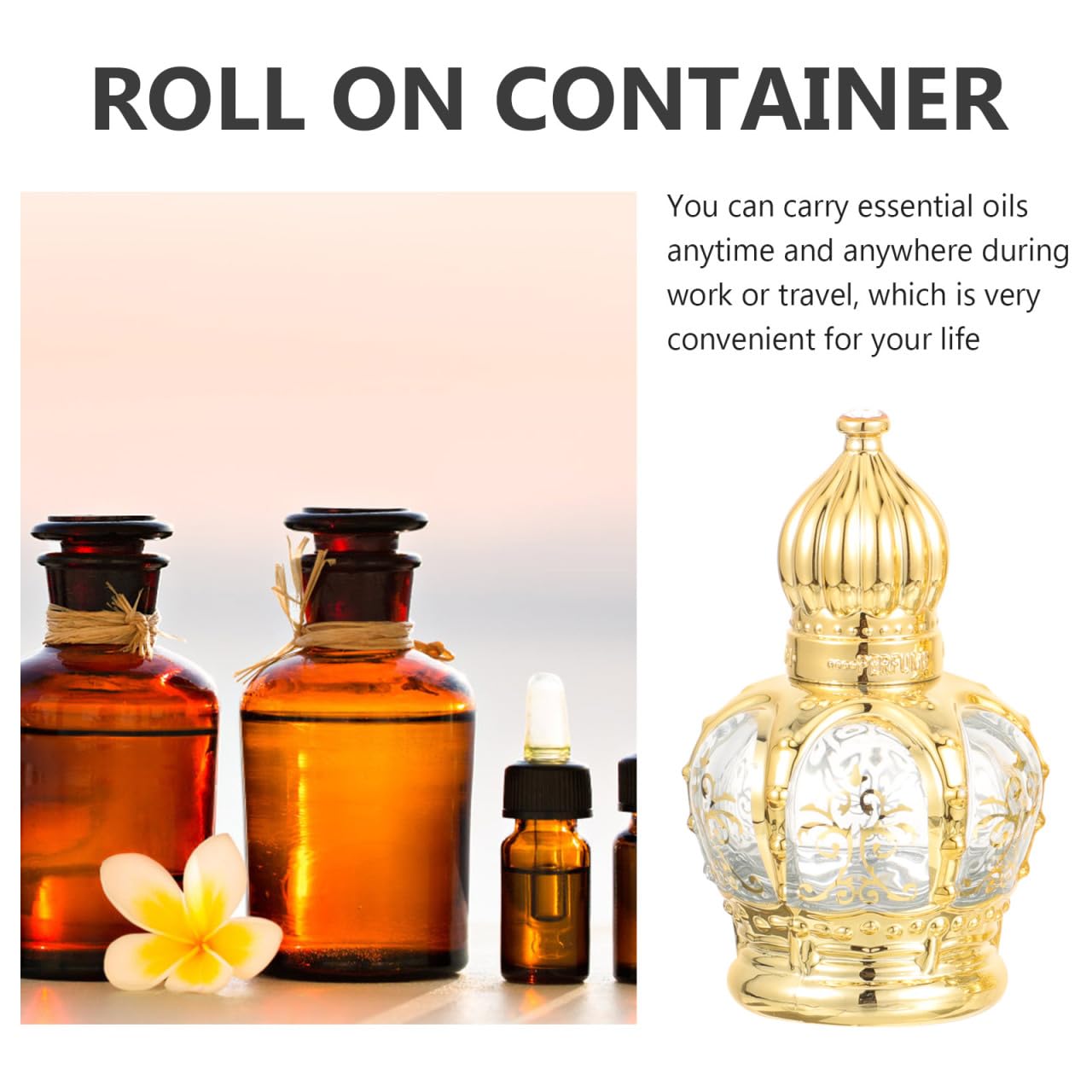 Housoutil 10 pcs Refillable Sample On Container,Vintage Perfume Bottles Middle Eastern Style Glass Roll on Bottles for Essential oils，10ml