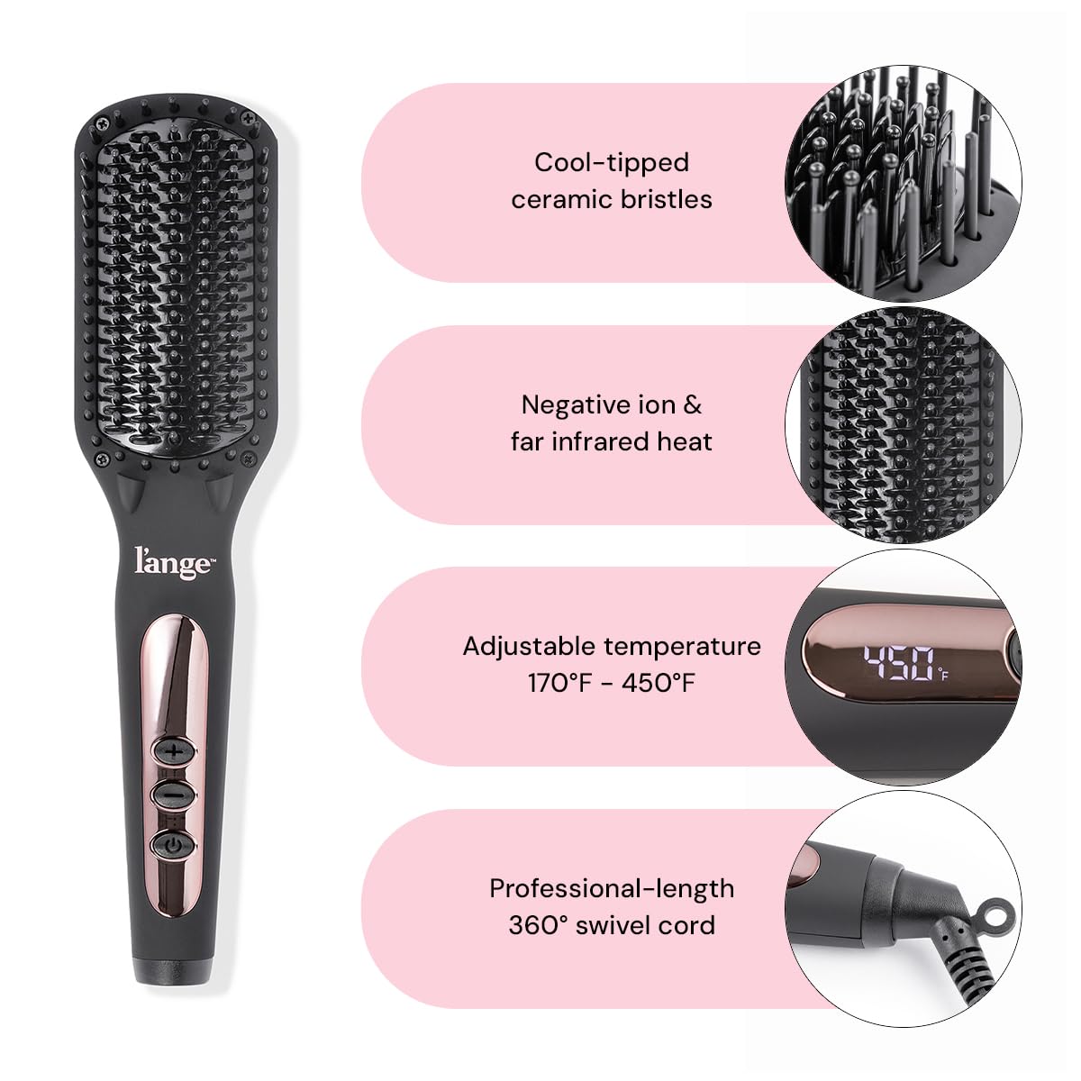 L'ANGE HAIR Le Vite Straightening Brush | Heated Flat Iron for Smooth, Anti-Frizz Styling | Dual-Voltage Electric Straightener Brush