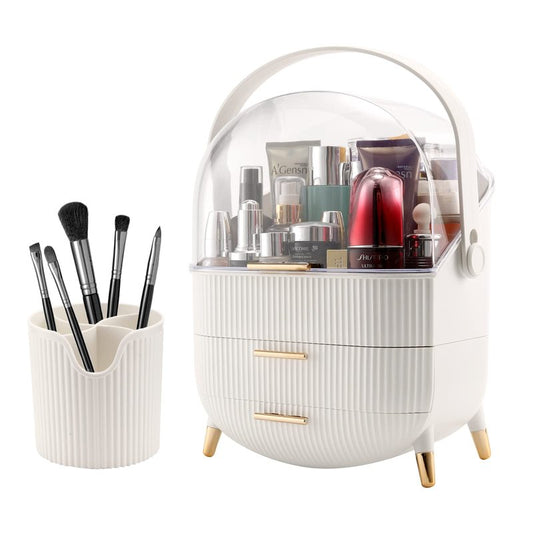 Makeup Organizer,Cosmetics Display Case With 2-Layer Storage Box,Waterproof And Dustproof,Skincare Storage Box (White A)