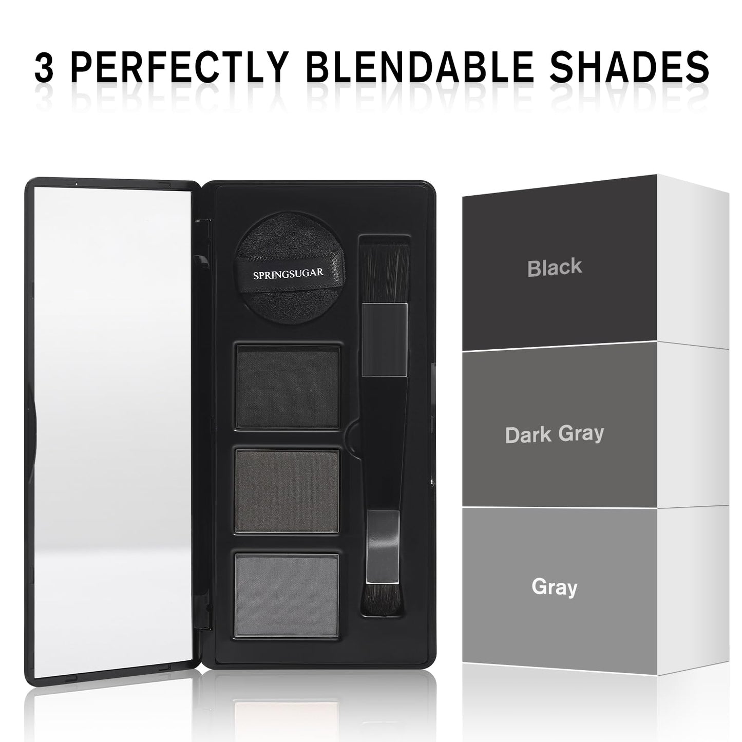 Root Touch Up Hairline Powder – 3 Blendable Shades for Hair Cover Up, Root Coverage & Hairline Filling – 48H Wear, Natural Look for Women & Men – Black
