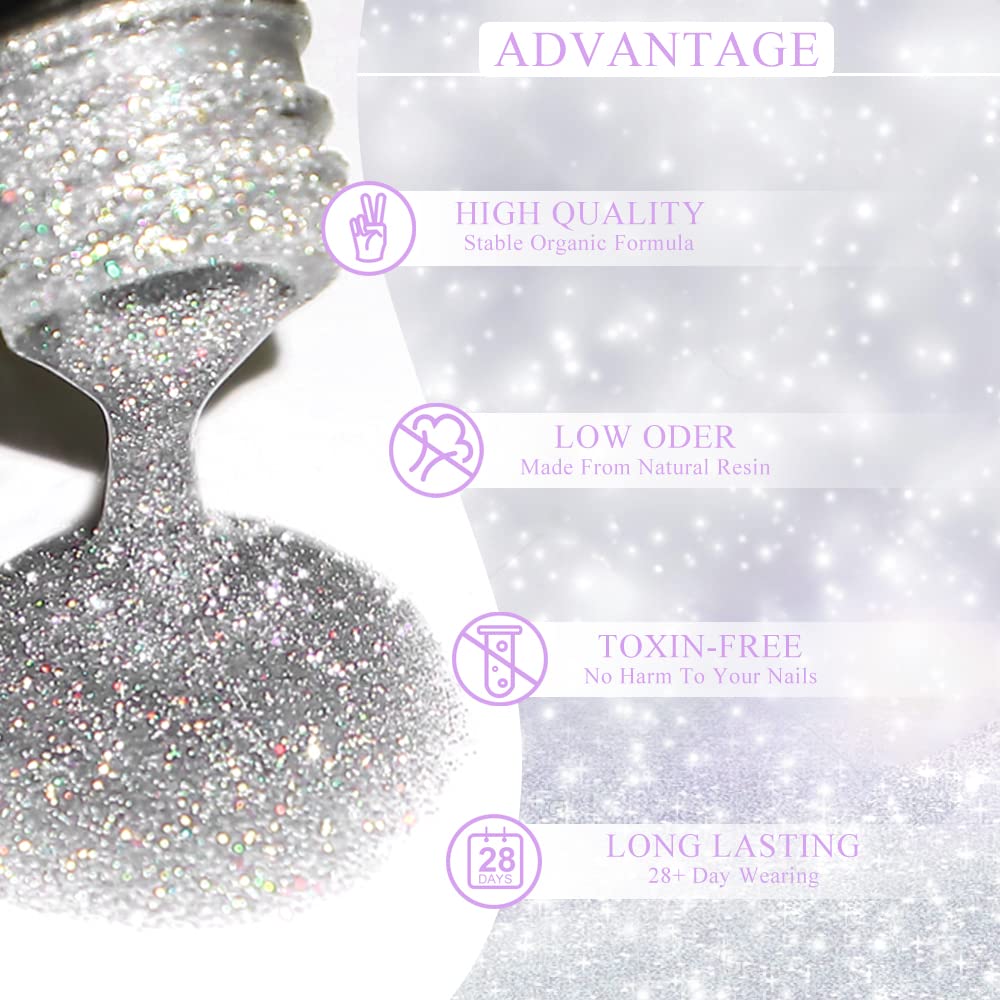 MIZHSE Gel Nail Polish Set - 6 Glitter & 6 Holographic Colors | High Pigment, Soak Off Manicure Art Gift for Women