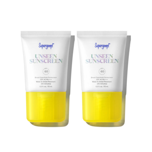 Supergoop! Unseen Sunscreen - SPF 40 - Clear & Invisible Face Sunscreen + Broad Spectrum + Makeup-Gripping Primer - Weightless, Scentless, Oil Free - For All Skin Types & Tones - 0.5 fl oz, 2 Pack