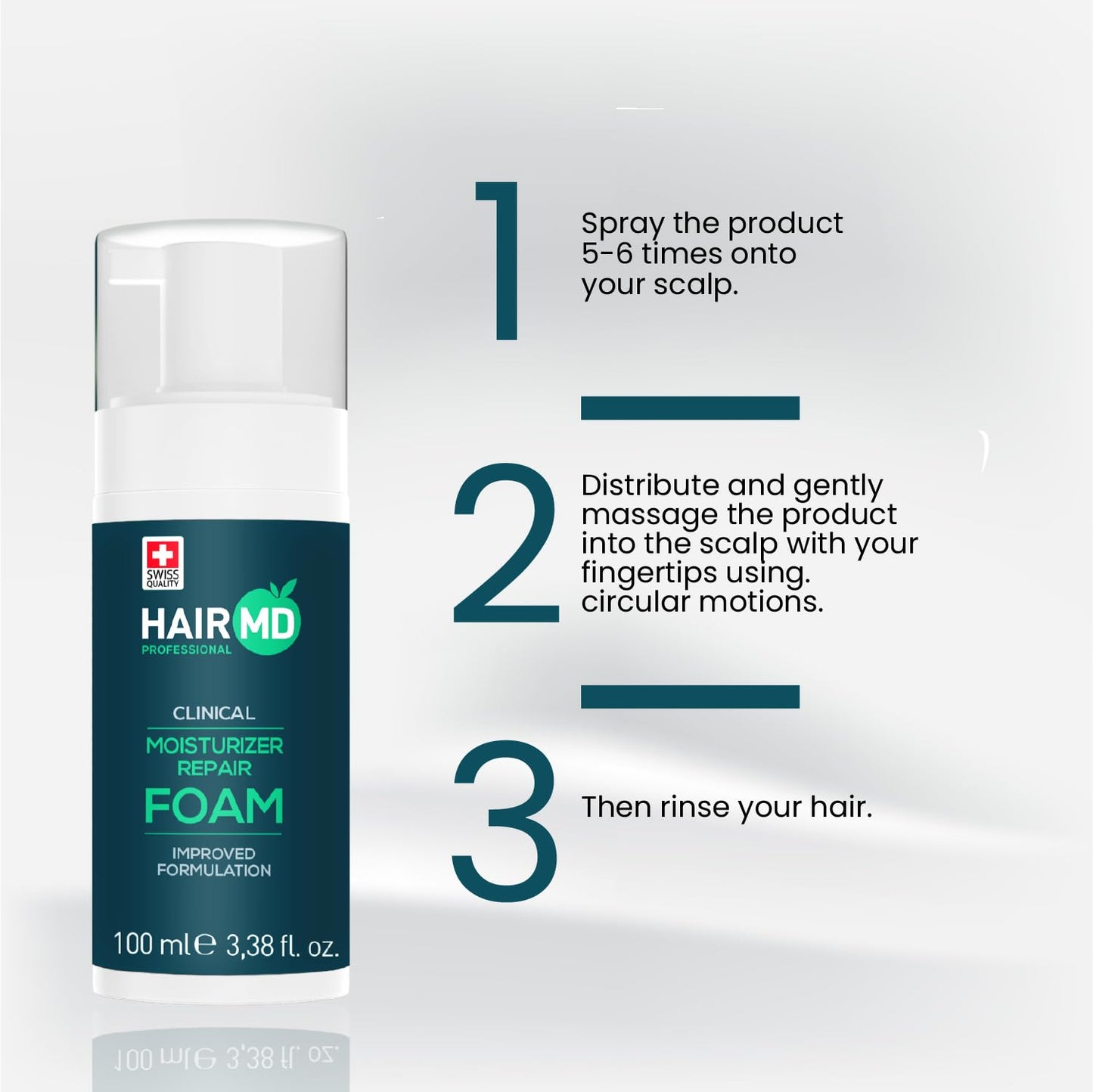 HairMD Clinical Foam 100 ml, Exclusive Clinical Moisturizing and Repair Foam, Gently Repairs and Cleanses Scalp - Ideal for Sensitive Skin After Hair Transplant
