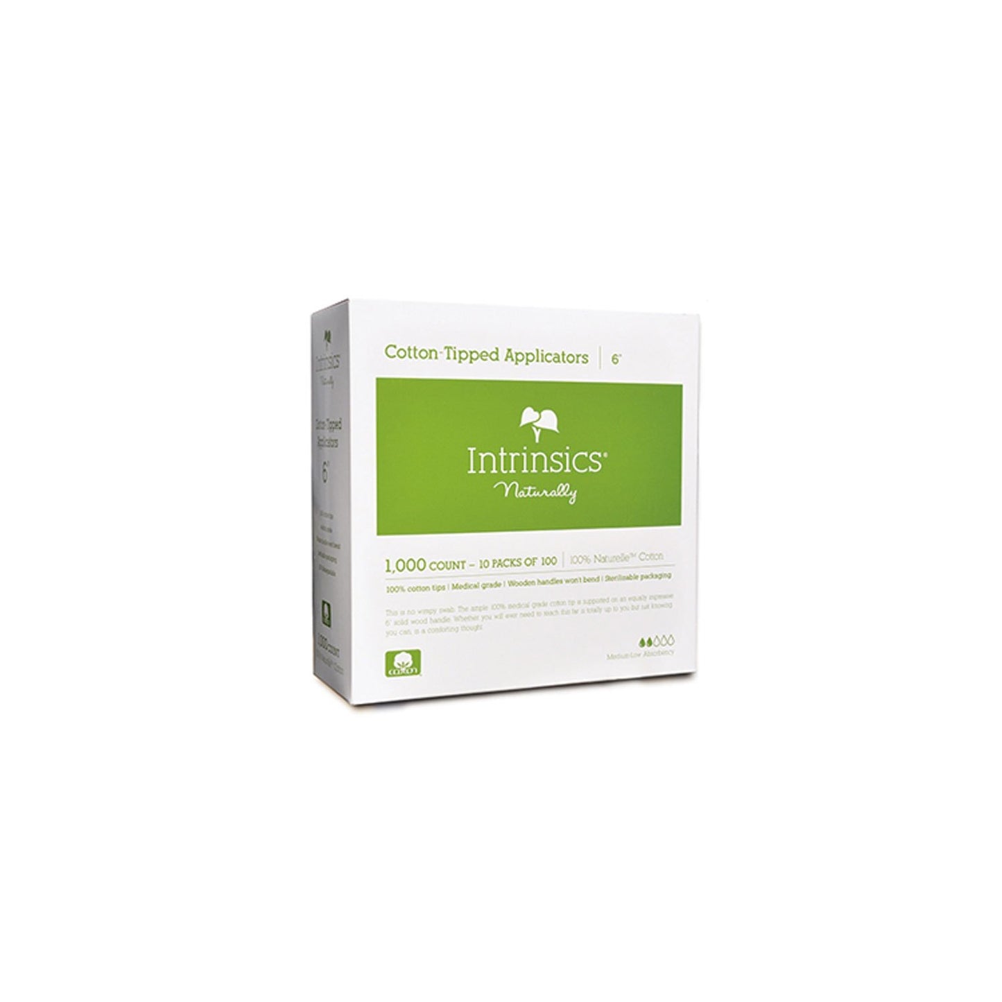 Intrinsics 6" Cotton-Tipped Applicator Swabs - 100% Cotton, Wood Handle, 1000 Count