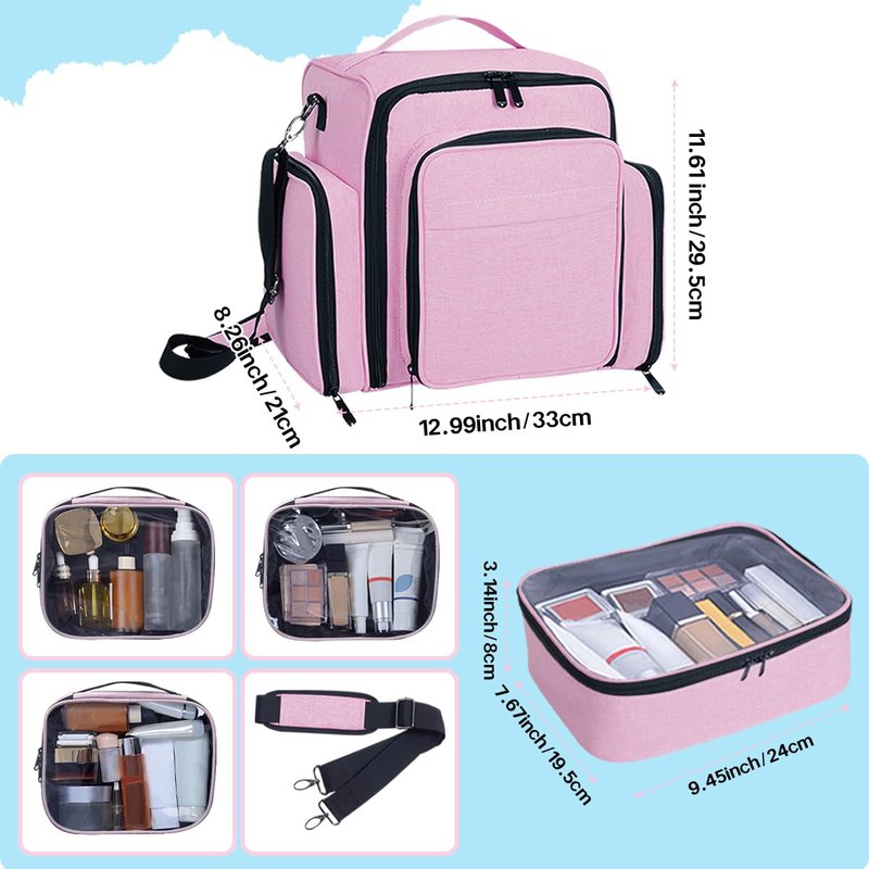 BAOMANYUHA Large Makeup Bag Cosmetic Case Organizer with 3 Inner Removable Pouches Multifunctional Travel Train Storage,Purple