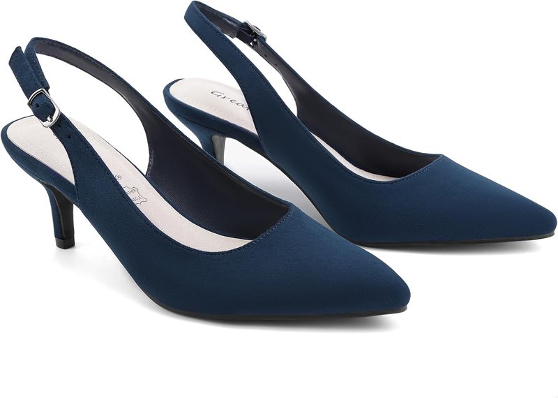Women's Pointed Toe Slingback Dress Pumps - Greatonu Kitten Heels