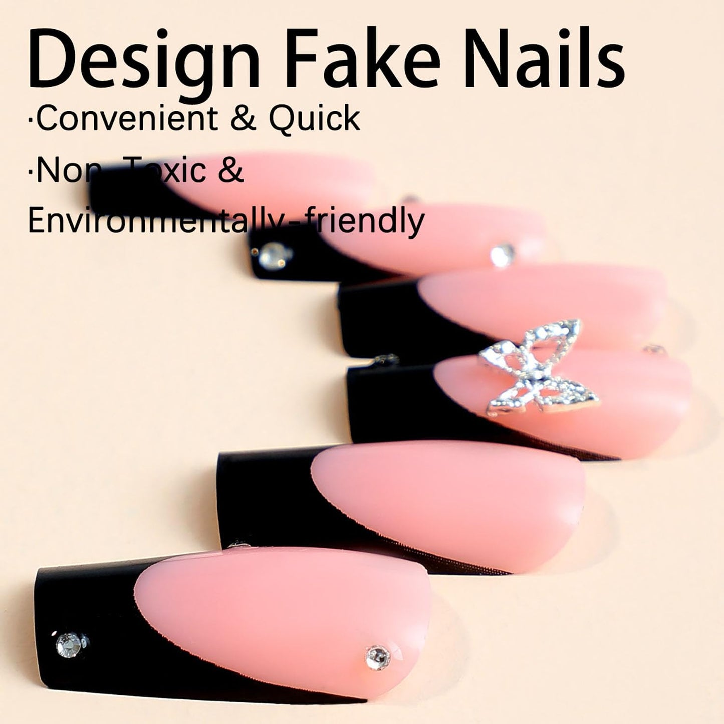 MABKJLF White French Tip Fake Nails - Square, Glossy Acrylic Nails with Butterfly Rhinestones Designs - 24 Pcs