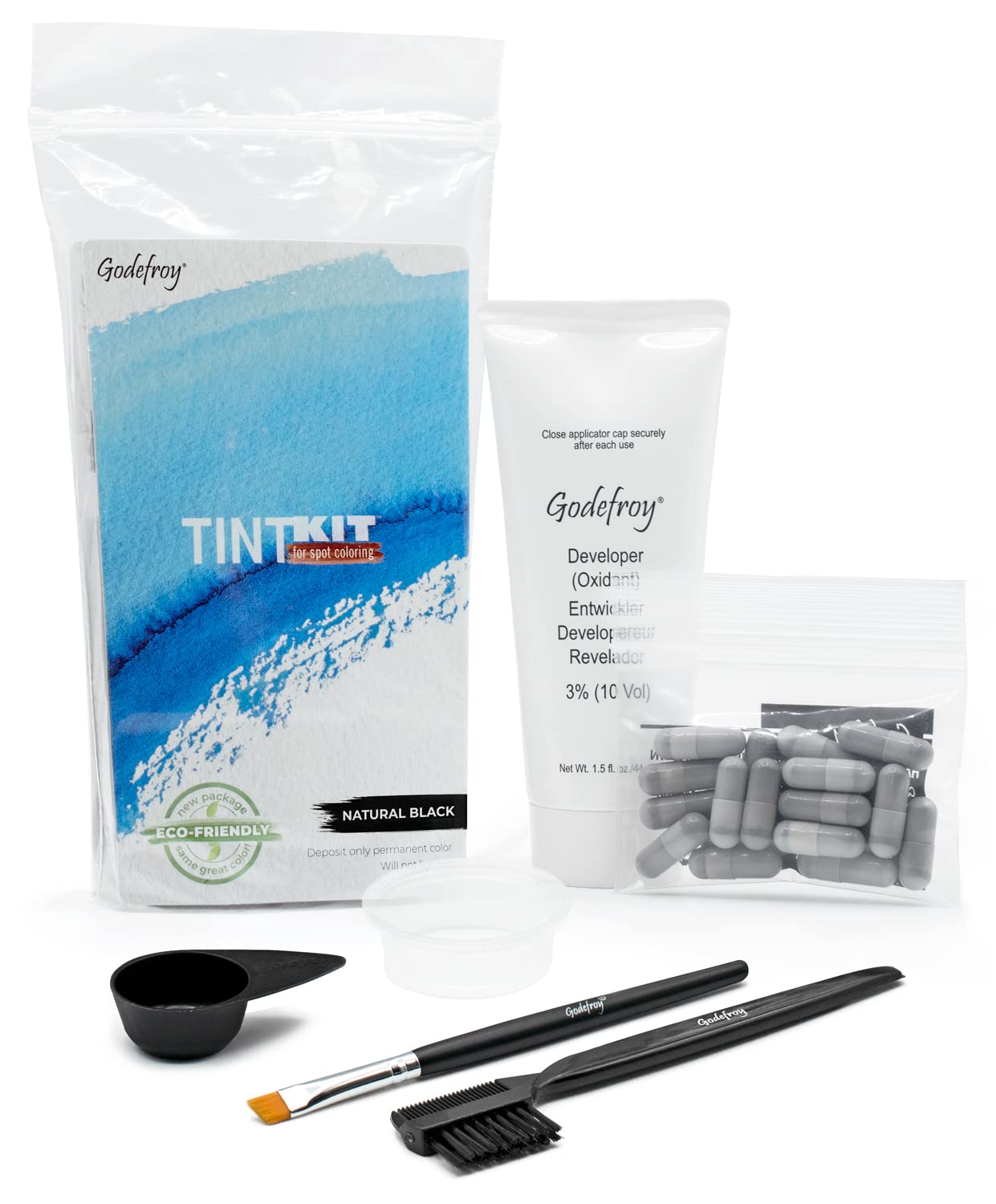 Godefroy Hair Color Tint Kit - Natural Black, 100% Gray Coverage, 20 Applications | DIY Root Touch-Up for Men & Women