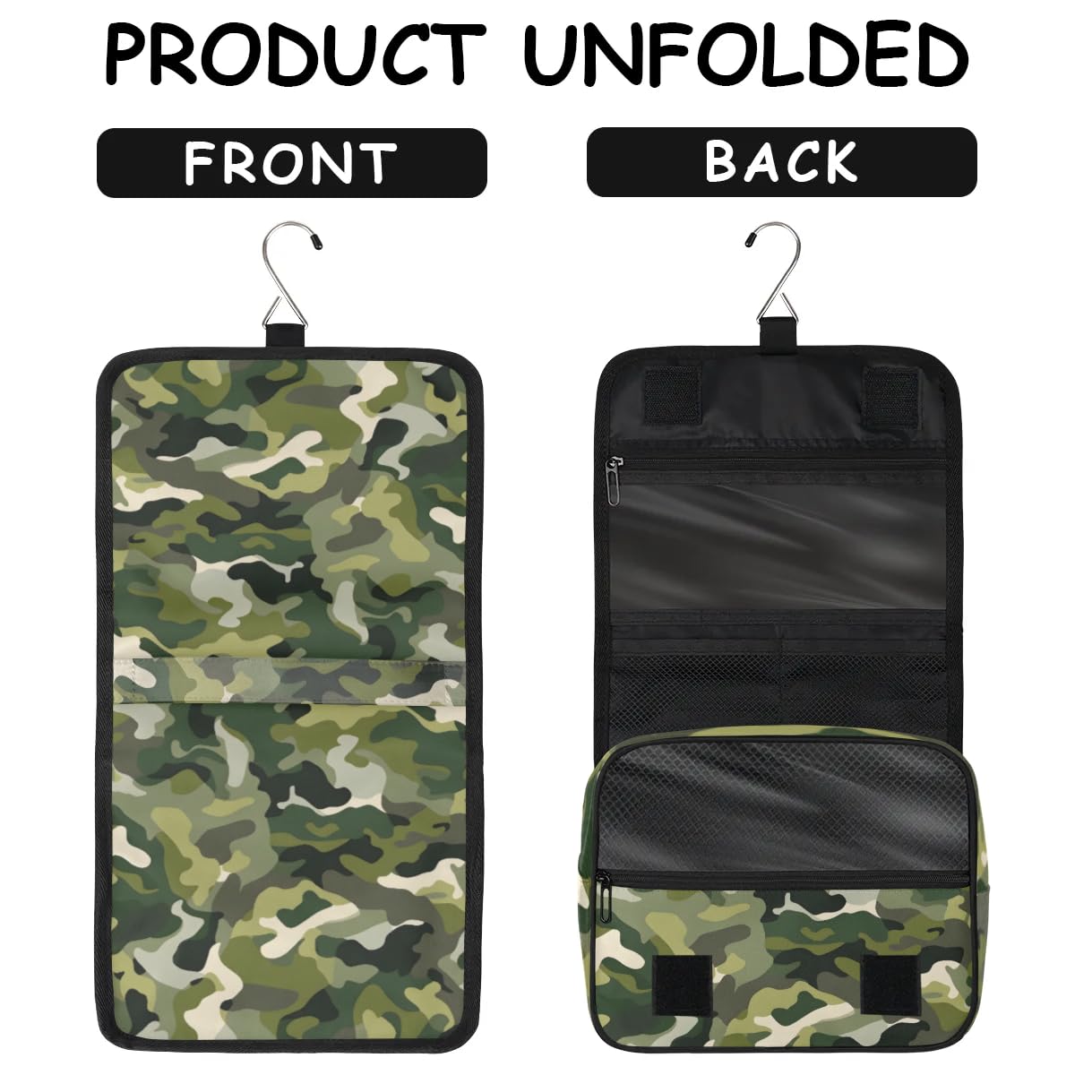 PATTERNFUL Camouflage Hanging Travel Toiletry Bag for Kids, Women Cosmetic Organizer Makeup Bag Pouch Men Shaving Dopp Kit Shower Bag With Sturdy Hook