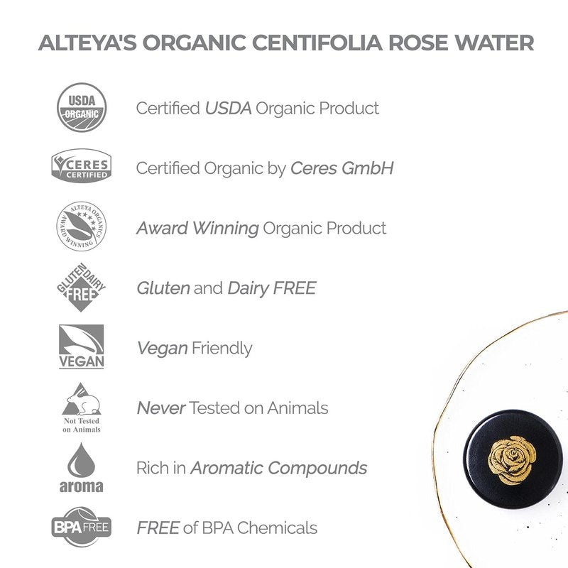 Alteya Organic Centifolia Rose Water 500ml - 100% USDA Certified Organic Big Bottle Authentic Pure Rosa Centifolia Flower Water Steam-Distilled and Sold Directly by The Rose Grower Alteya Organics