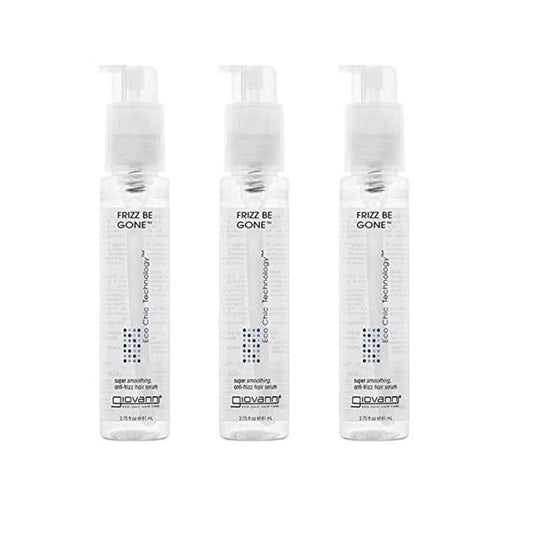 GIOVANNI Eco Chic Frizz Be Gone, 2.75 oz. Super Smoothing Anti Frizz Hair Serum, Adds Shine, Seals in Color, Wash & Go, Infused with Conditioners, No Parabens, Color Safe (Pack of 3)