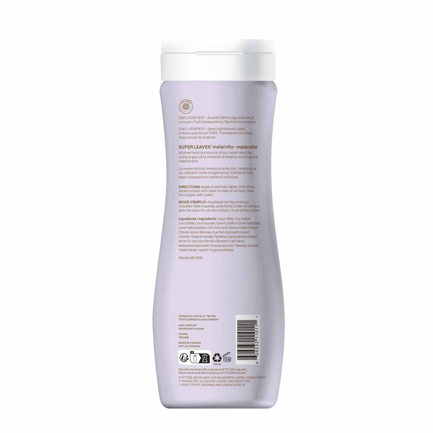 ATTITUDE Pregnancy Shampoo, EWG Verified, Dermatologically Tested, Plant and Mineral-Based, Vegan Maternity Products, Argan Leaf Extract, 16 Fl Oz