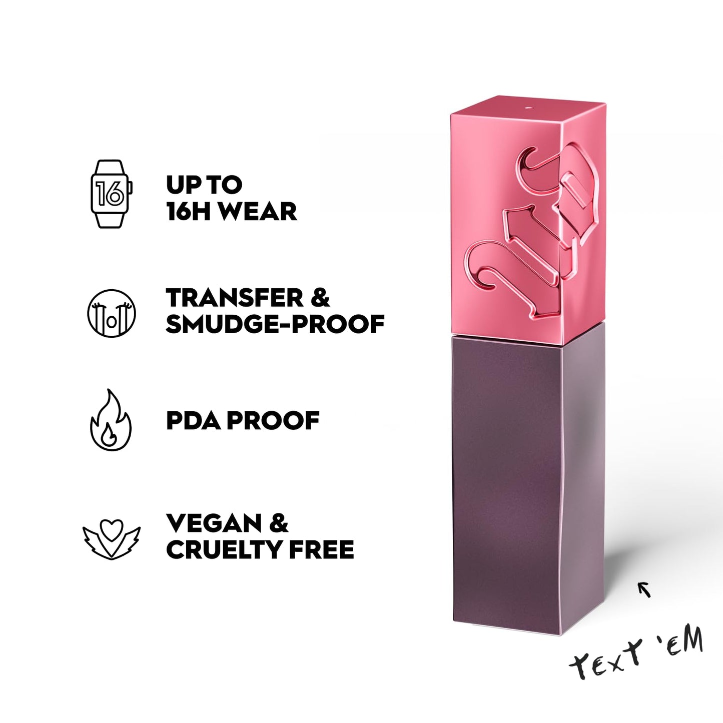 Urban Decay Vice Lip Bond Glossy Longwear Liquid Lipstick (Text Em - Dusty Rose Pink), Transfer-proof, Smudge-proof, Up to 16HR Wear, Vegan, Cruelty-free - 0.14 fl oz