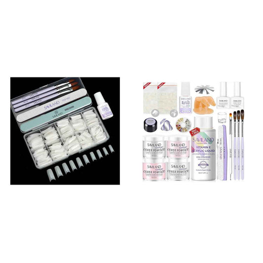 French Acrylic Nail Kit - SAVILAND Half Cover Nail Tips (10 Sizes) with Glue