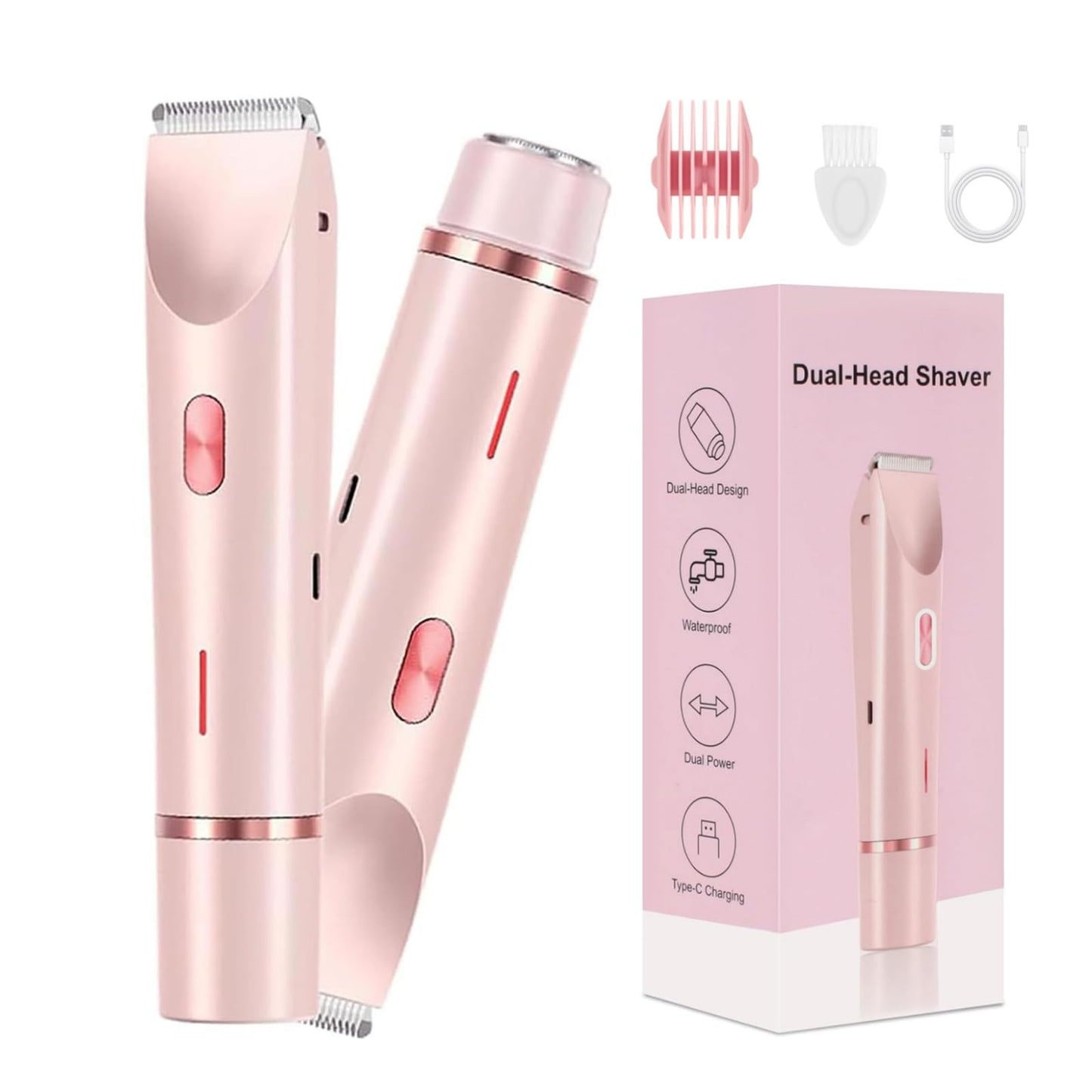 Valentines Day Gifts for Her, Bikini Trimmer for Women,2 in 1 Dual Head Bikini Shaver & Body Shaver, Cordless & Waterproof Electric Bikini Trimmer for Women,Pink