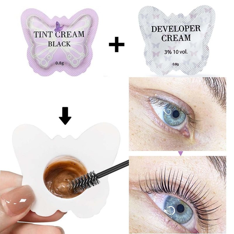 Libeauty Eyelash Black Color Kit, Semi-Permanent Hair Color Kit for Lash and Brow Cute Butterfly Disposable Individual Sachet Kit Instant Voluminous Coloring Eyebrow Colour Kit