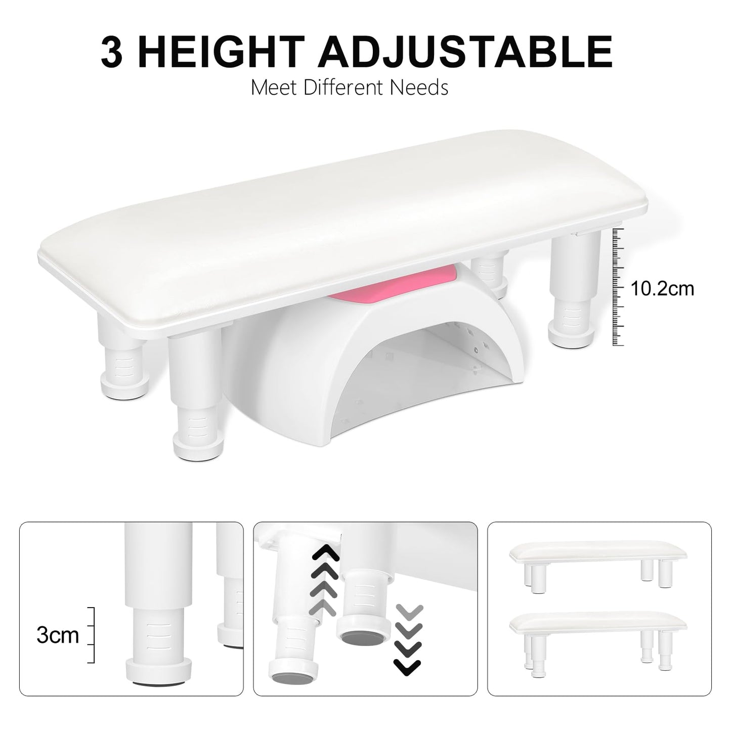 Arm Rest for Nails Tech,Height Adjustable Nail Arm Rest Stand,Cleanable Leather Hand Rest Holder Pillow,Manicure Armrest with Detachable Plastic Legs,Anti-slip