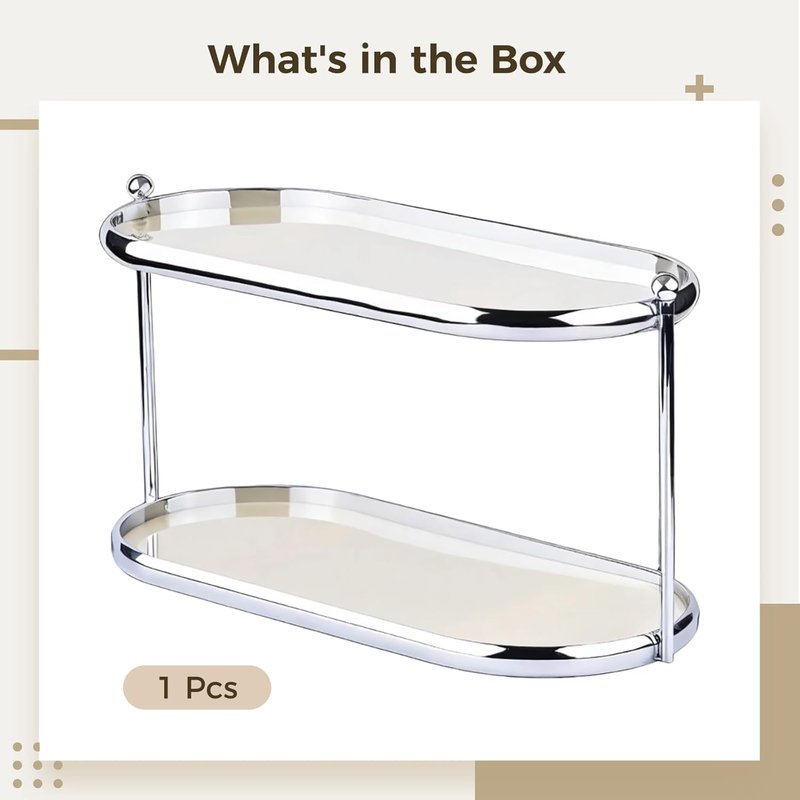 2 Tier Perfume Organizer Shelf - Stainless Steel Frame with Acrylic Trays | Vanity Storage Rack for Makeup & Fragrance Bottles, 12.6 x 5.3 x 6.7 in