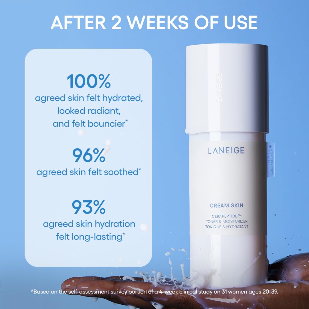 LANEIGE Cream Skin Toner & Moisturizer Mini Mist Spray: Lightweight Refillable Korean Milky Toner with Ceramide & Peptide for Hydration, Firming, & Barrier Support