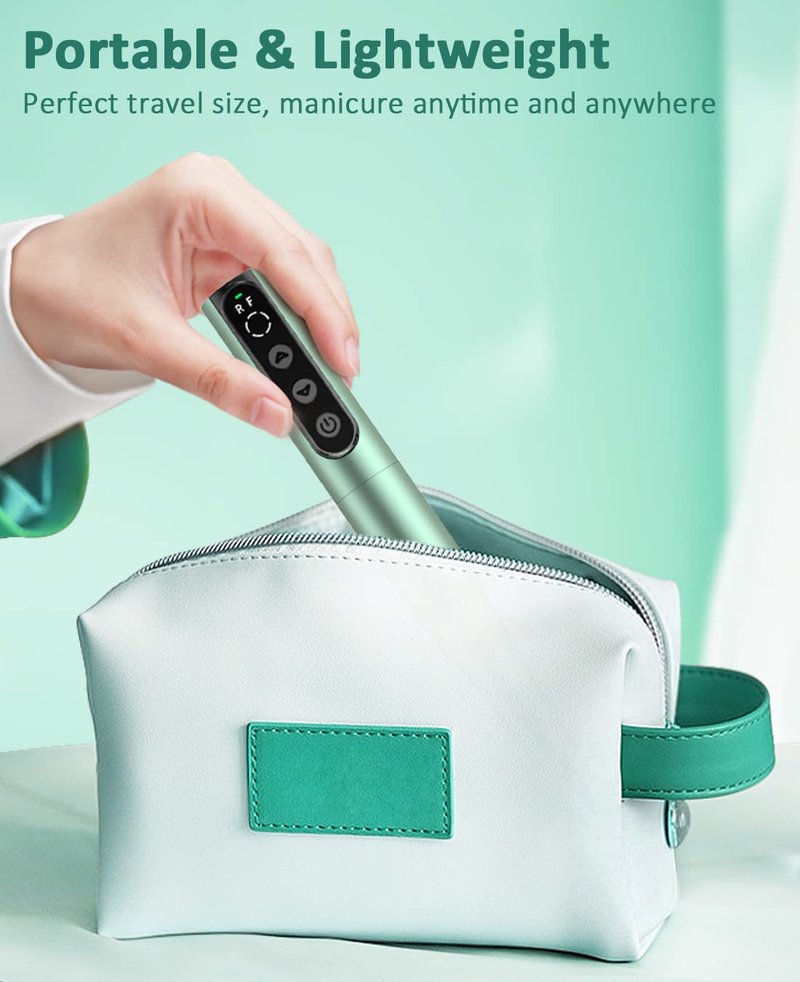 YBLNTEK Cordless Nail Drill, 35000RPM Rechargeable Nail Drill Machine for Acrylic Gel Nails, Portable Electric Nail File Kit for Home Salon Manicure Pedicure and Polishing, Green